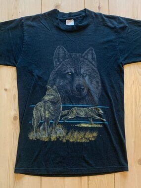 Vintage 90s Gray Wolf Animal Nature Outdoors Wildlife Hunting Camping T-Shirt S